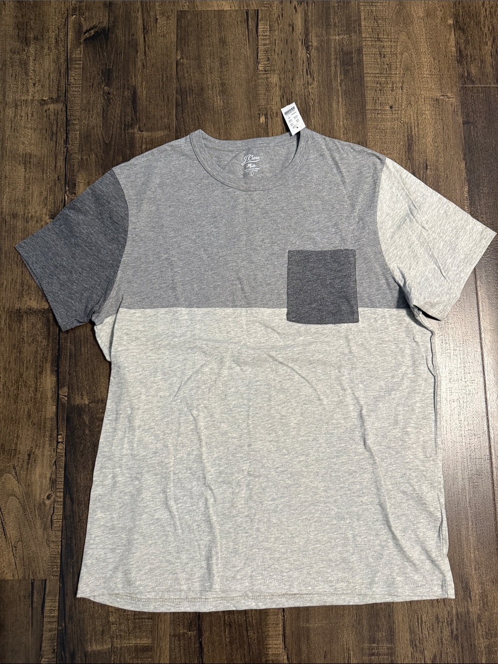NWT J. Crew Men's Two-Tone Gray Colorblock Pocket Tee